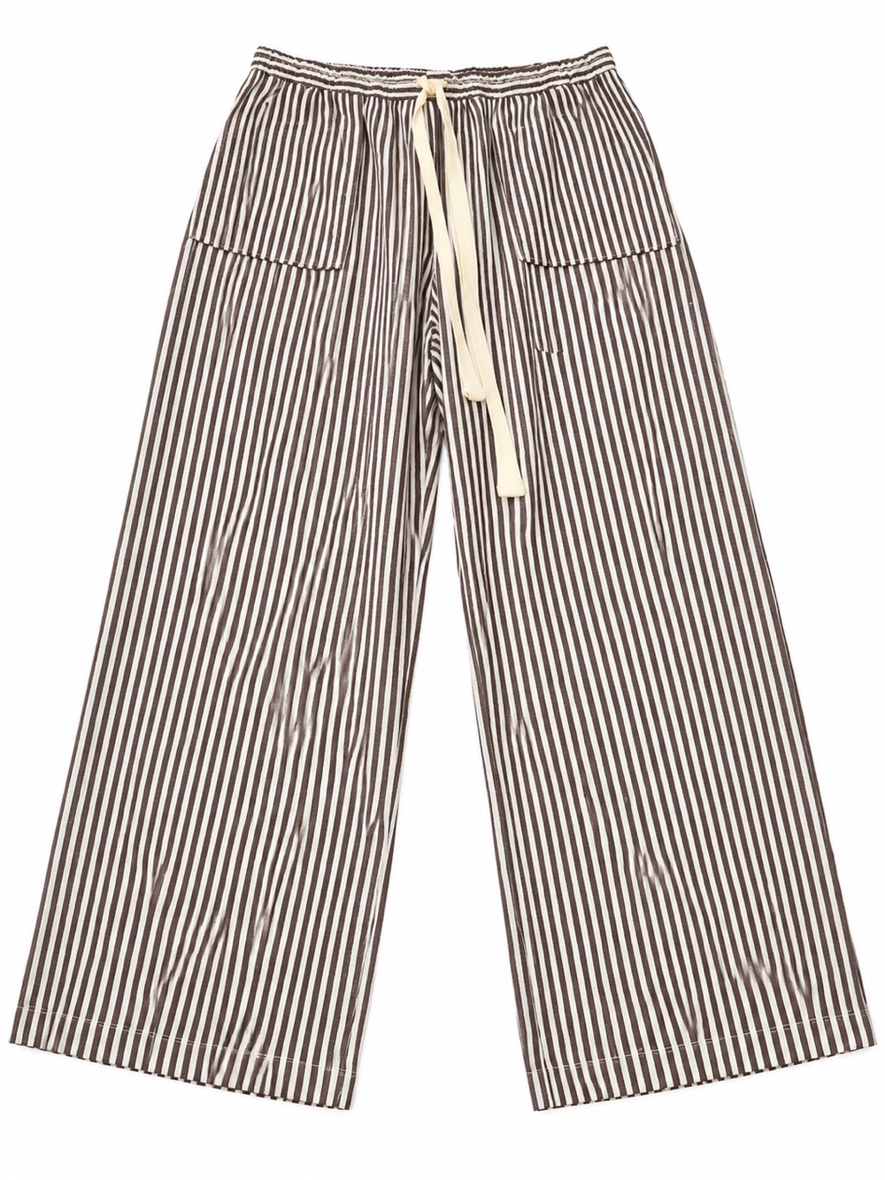 ILLA ILLA Brown and White Striped Wide-Leg Drawstring Pants 100% cotton